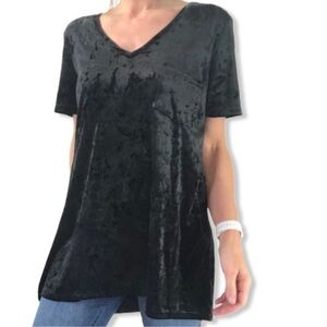 Spring + Mercer Womens Velvet Legging Tee Size Large Black V-Neck Short Sleeve